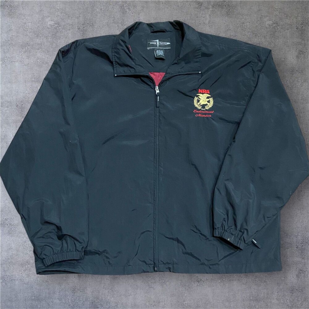 Page & Tuttle Vintage NRA Member's Full Zip Black Nylon Windbreaker Men's 2XL